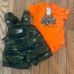 Carhartt baby boys’ shortall set. Size 3M. Worn once.